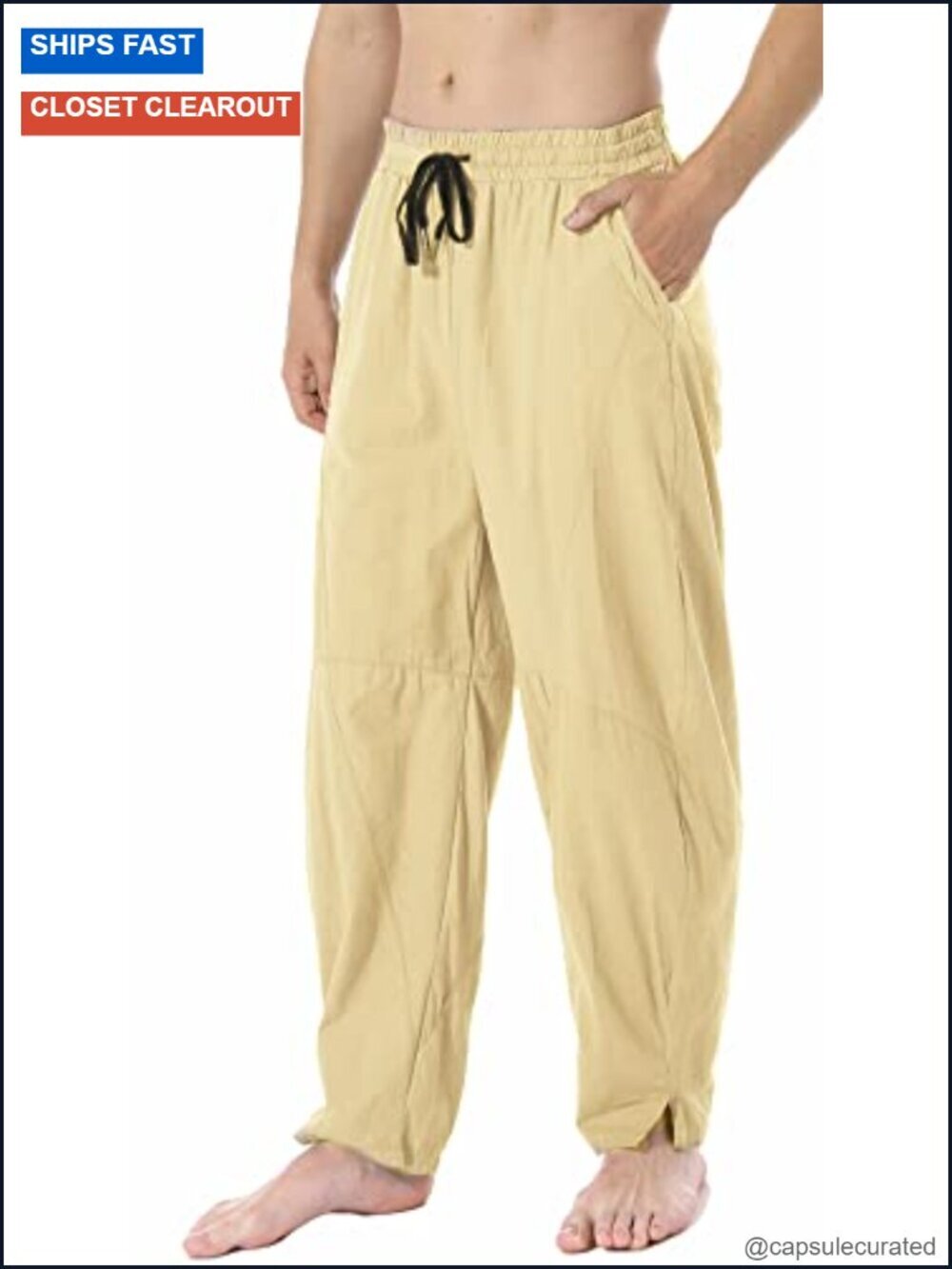 Linen Cotton Loose Fit Elastic Waist Summer Beach Pants